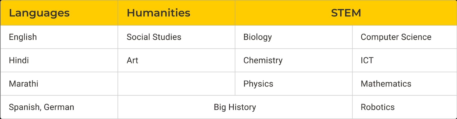 Middle School Subjects Offered at BIS:
